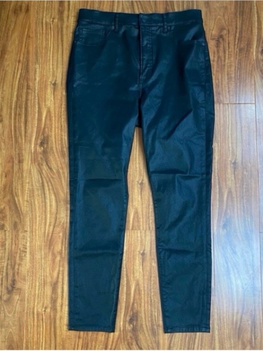 Express Women's Black Shiny Super High Rise Skinny Pants Size 10 Streetwear